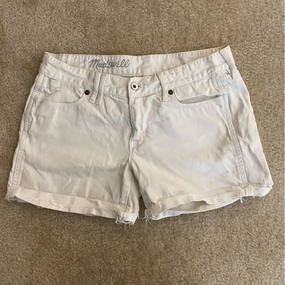 Madewell Women’s White Denim Summer Jean Shorts With Rolled Cuff Hem In Size 27